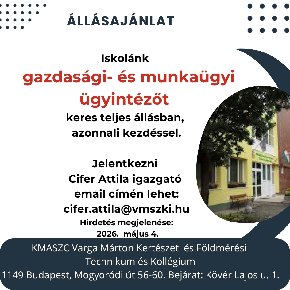 Állás gazdasági és munkaügyi ügyintéző 2026 0504
