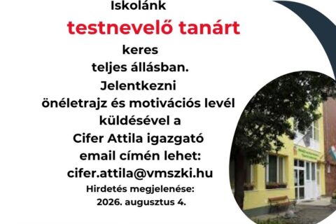 Álláshirdetés testnevelő tanár 2026