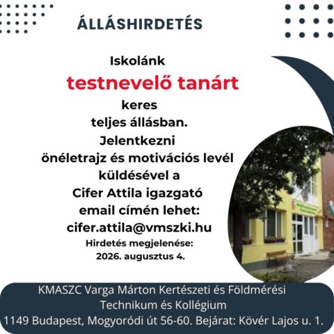 Álláshirdetés testnevelő tanár 2026