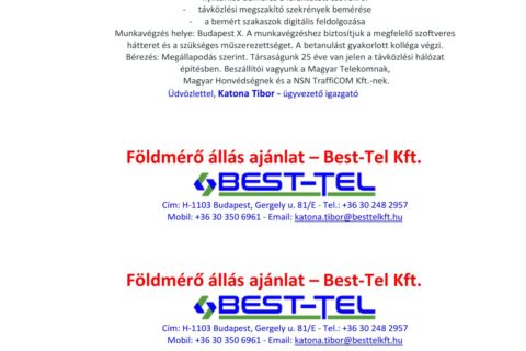 Földmérő állás ajánlat Best Tel insta