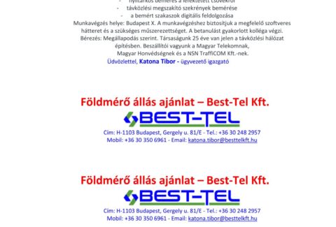 Földmérő állás ajánlat Best Tel insta