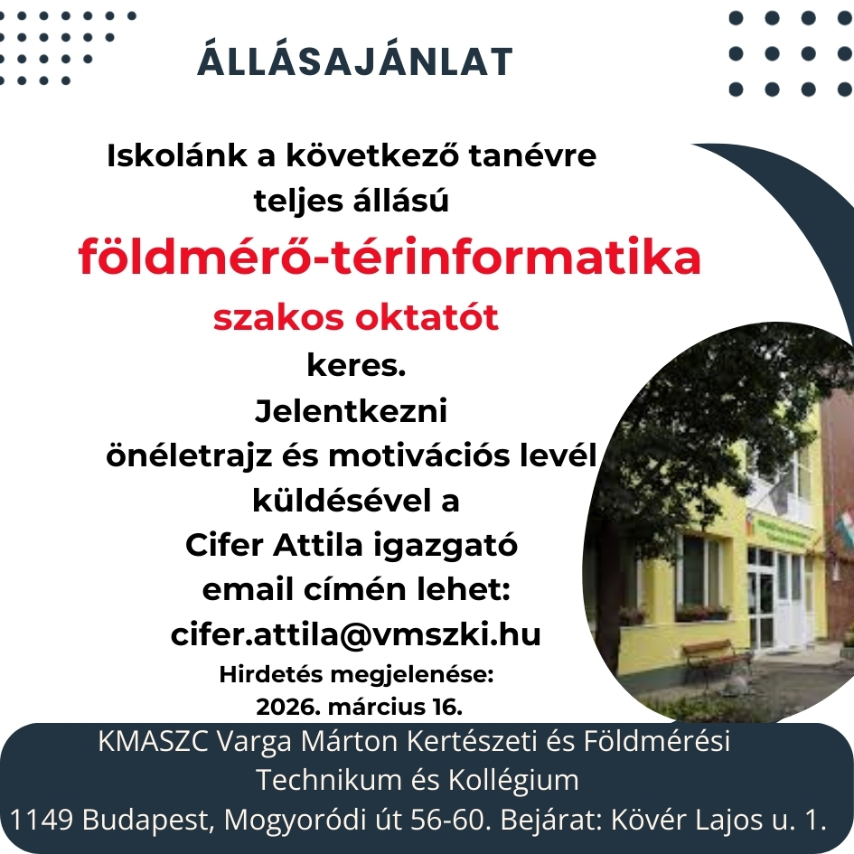 Földmérő térinformatika szakos oktató állásajánlat