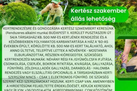 Kertész állás Budapest II. ker.