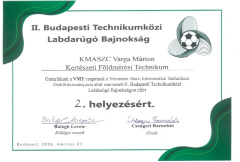 Labdarúgó bajnokság 2 dik hely 2026