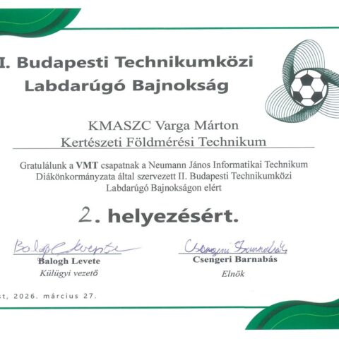 Labdarúgó bajnokság 2 dik hely 2026