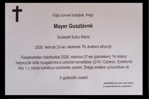 Mayer gusztávné gyászhír 2026