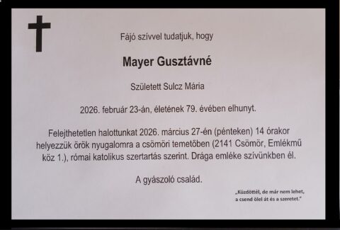 Mayer gusztávné gyászhír 2026