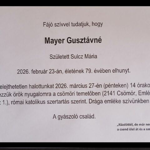 Mayer gusztávné gyászhír 2026